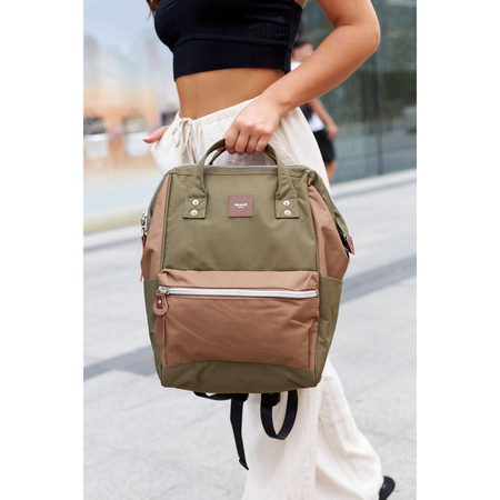 Grün-brauner, wasserdichter Laptop-Rucksack mit USB-Anschluss – Himawari