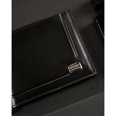 Elegante Herren Geldklammer schwarz aus Leder – Rovicky