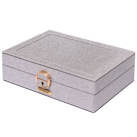 Silberne Schmuckschatulle aus Leder mit Schlüssel- und Schnappverschluss - Peterson