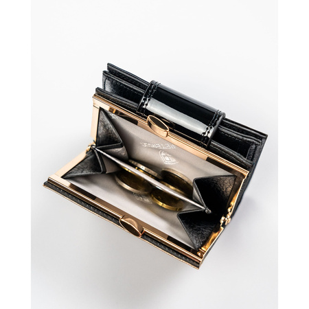 Kleine Damen Geldbörse schwarz-gold aus Leder mit RFID Schutz – Peterson
