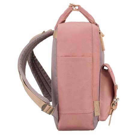 Rosa-grauer Damenrucksack aus Polyester und Öko-Leder, mit einem Fach - Peterson