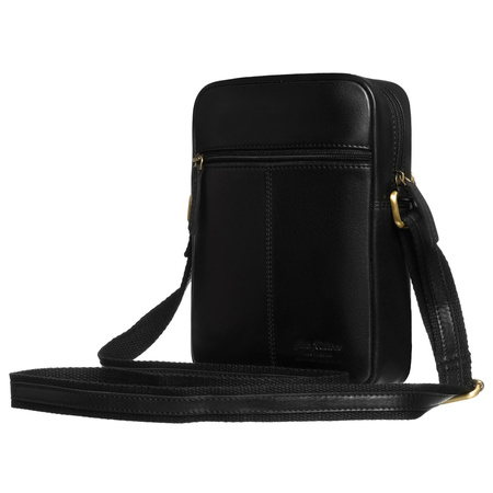 Schwarze Herren-Umhängetasche aus Leder mit goldenem Reißverschluss im Set mit einer kleinen Tasche – Peterson