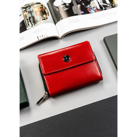 Rote Damen Geldbörse aus Leder mit großem Münzfach – Peterson