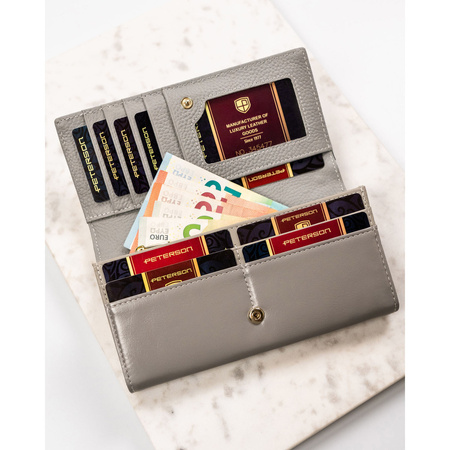 Große, horizontale Damen Geldbörse aus Echtleder mit Druckknopf und Bügelverschluss – Peterson