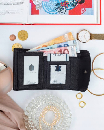 Elegante, kleine Damen-Geldbörse mit Druckknopf aus Leder – Rovicky