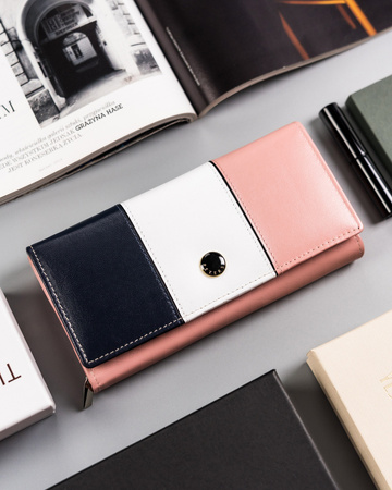 Große Damen Geldbörse aus Echtleder mit Druckknopfverschluss – Peterson