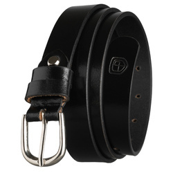 Schwarzer Damen Gürtel aus echtem Leder mit klassischer silberner Schnalle - Peterson