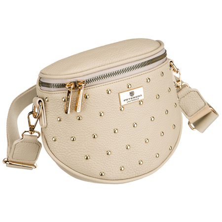Beige Damen-Bauchtasche aus Öko-Leder, verziert mit Nieten – Peterson