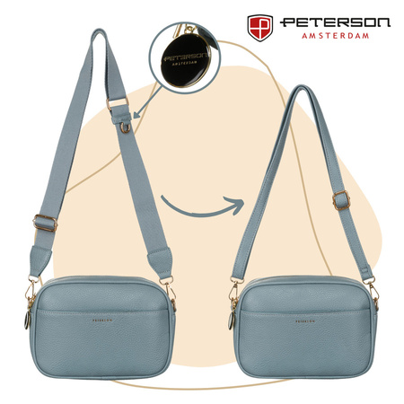 Blaue Crossbody Damen Umhängetasche mit schmalem und breitem Schulterriemen aus Öko-Leder – Peterson