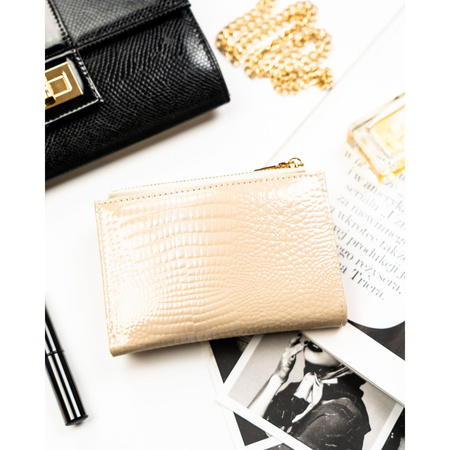 Horizontale, beige Damen-Geldbörse aus Öko-Leder mit Krokodil-Prägung – Peterson