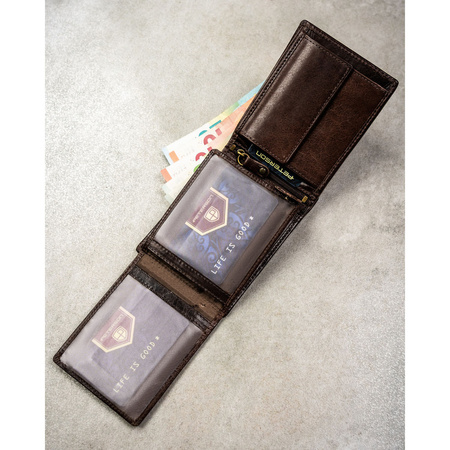 Große Herren-Geldbörse aus echtem Leder in Braun mit RFID-System - Peterson