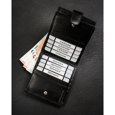 Schwarze, horizontale Herren Geldbörse aus Leder mit Druckknopf – Ronaldo