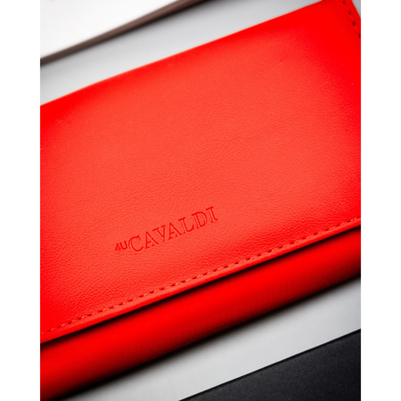 Große Damen-Geldbörse aus Öko-Leder in Rot mit Außenfach, mit Druckknopf verschließbar - 4U Cavaldi