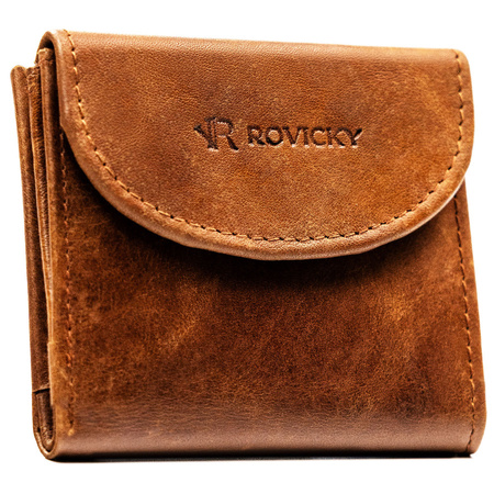 Kleine und schlanke Herren-Geldbörse aus Leder in Braun mit Druckknopfverschluss – Rovicky