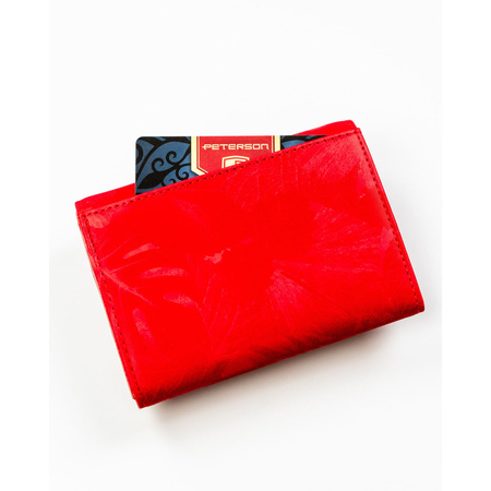 Horizontale, rote Damen-Geldbörse aus Natur- und Öko-Leder mit Druckknopfverschluss – Peterson