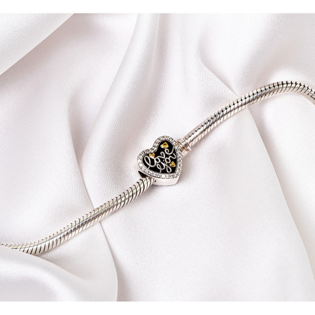 Silberner Charm Herz mit Zirkonia und Schriftzug für Modulararmband – Peterson