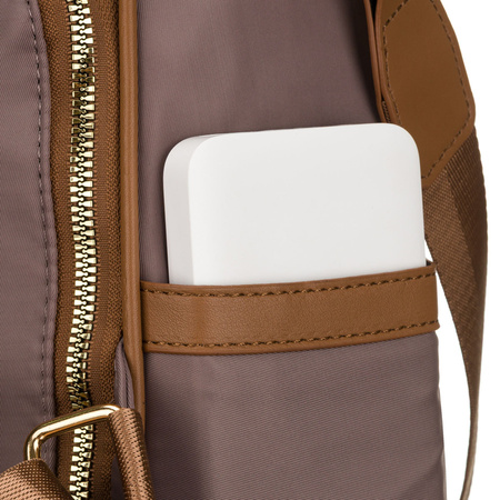 Städtischer Damen-Rucksack aus Nylon und Öko-Leder in Beige – Peterson