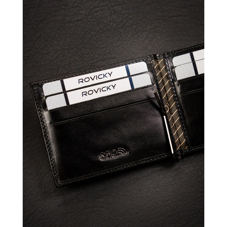 Elegante Herren Geldklammer schwarz aus Leder – Rovicky