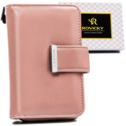 Damen Geldbörse aus einfarbigem Öko-Leder mit Druckknopf – Rovicky