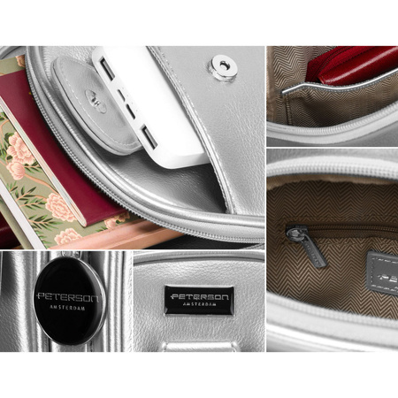 Modische Damen Gürteltasche aus Öko-Leder in Silber, Crossbody – Peterson