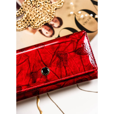 Luxuriöse rote Damen Geldbörse aus Lackleder mit Schmetterlingen – Peterson