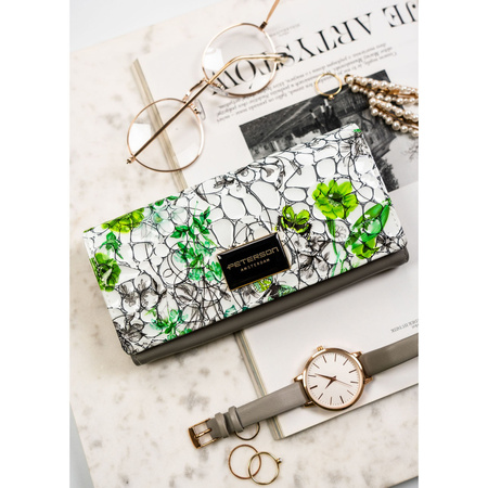 Große, horizontale Damen Geldbörse aus Echtleder mit Blumenmuster – Peterson