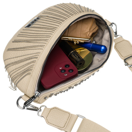 Beige Damen-Gürteltasche aus Öko-Leder, verziert mit Nieten – Peterson