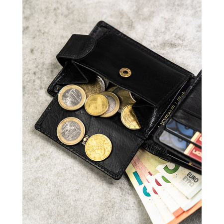 Schwarze Herren-Geldbörse aus Leder mit Druckknopfverschluss und RFID-System – Peterson