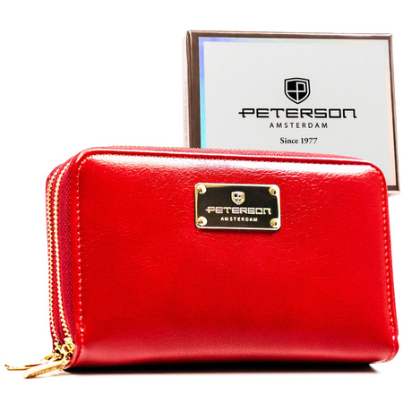 Rote Damen-Geldbörse im Federmäppchen-Stil aus Öko-Leder mit RFID-System – Peterson