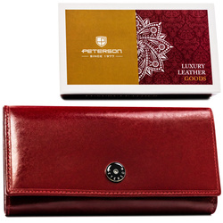 Große Damen Geldbörse rot aus Leder mit Klappe und Druckknopf – Peterson