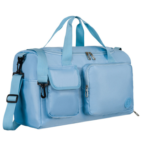 Hellblaue Sport-Reisetasche aus Polyester mit Schultergurt und Koffergurt – Peterson