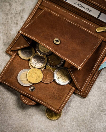 Große, aus Leder gefertigte Herren-Geldbörse in vertikaler Ausrichtung mit Druckknopfverschluss - Always Wild