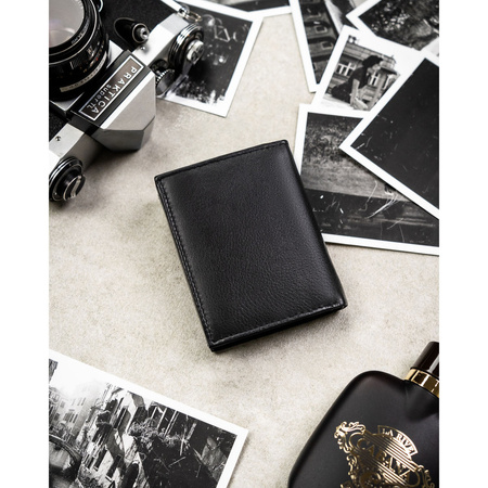 Schlanke, vertikale Herren-Geldbörse aus echtem Leder in Schwarz - Rovicky