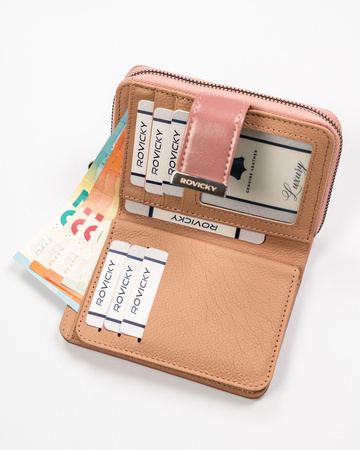 Damen Geldbörse aus einfarbigem Öko-Leder mit Druckknopf – Rovicky