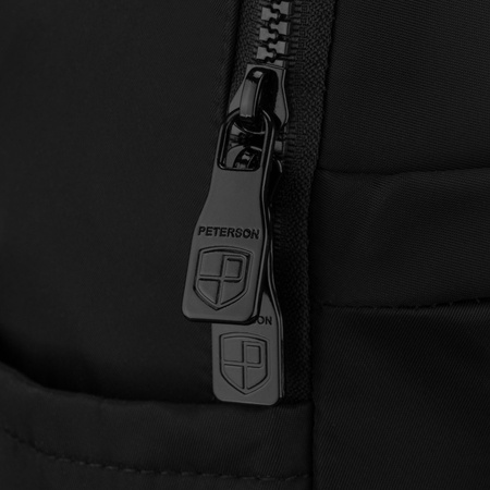 Kleiner, schwarzer Damen-Rucksack aus Polyester, ein Hauptfach mit Außentasche – Peterson