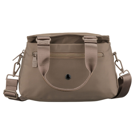 Beige Damen-Umhängetasche aus Polyester, aufgehängt an Griffen und einem abnehmbaren Gürtel - Peterson