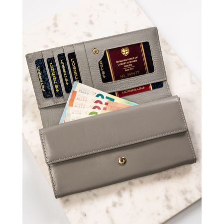 Horizontale Damen Geldbörse aus Echtleder mit Blumenmuster und Druckknopf – Peterson