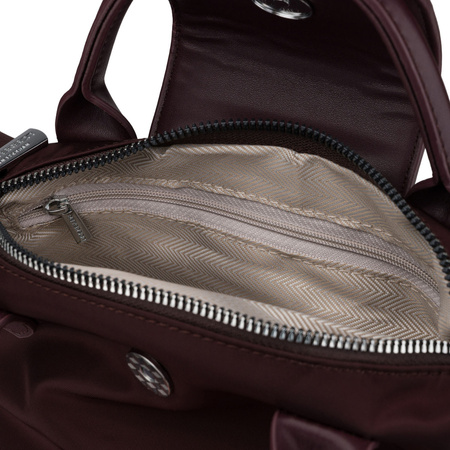 Bordeauxfarbene Damen-Umhängetasche aus Polyester, aufgehängt an einem breiten Gürtel und handlichen Griffen – Peterson