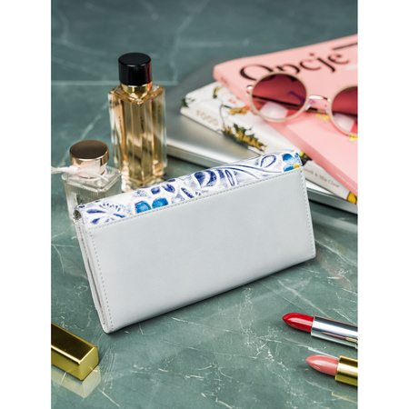 Damen Geldbörse mit Blumenmuster aus echtem und Öko-Leder mit Bügelverschluss und Druckknopf – 4U Cavaldi