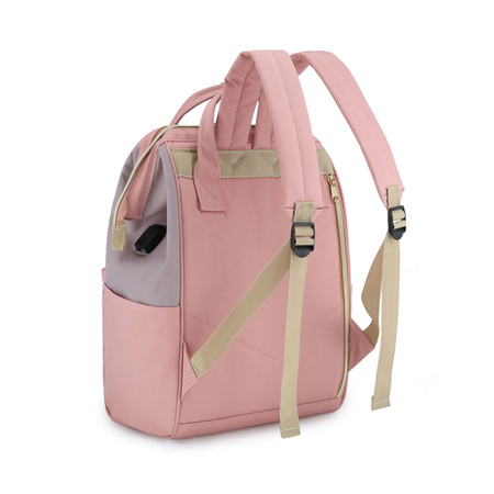 Rosa, stilvoller Laptop-Rucksack mit USB-Anschluss – Himawari