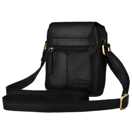 Schwarze Herren-Umhängetasche aus Leder mit Überschlag und Etui im Set – Peterson