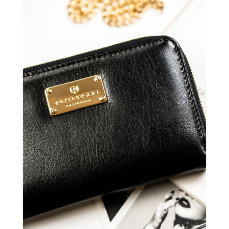 Peterson Damen-Geldbörse im Federmäppchen-Stil aus Öko-Leder mit RFID-System, schwarz