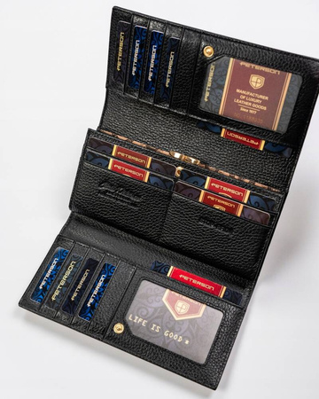 Große Damen Geldbörse aus Leder mit Druckknopf und Bügelverschluss – Peterson