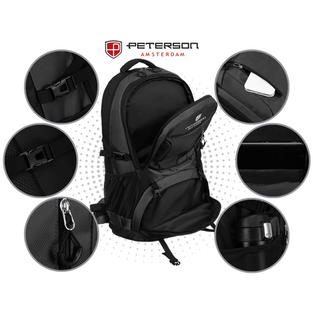 Schwarz-grauer Wanderrucksack aus Polyester mit Reißverschluss – Peterson
