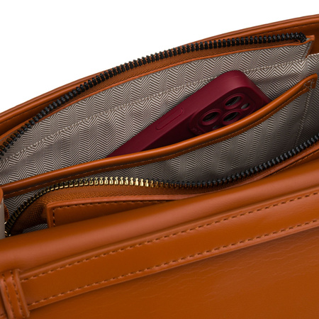 Damen-Handtasche in Ecru und Braun, mit Reißverschluss und Magnetverschluss – Peterson