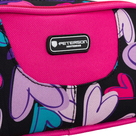 Mehrfarbiges Schulmäppchen aus Polyester mit Herzen, mit Reißverschlüssen zu schließen – Peterson