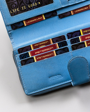 Große Damen Geldbörse aus Leder mit Reißverschluss und Druckknopf – Peterson