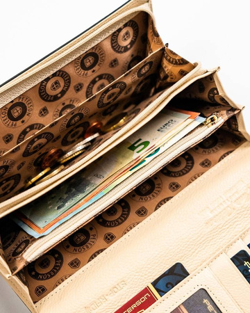 Elegante, beige Damen Geldbörse aus echtem Leder mit Druckknopf – Peterson