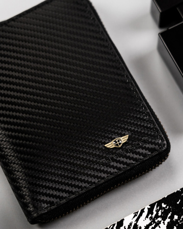 Herren Geldbörse aus Leder mit Reißverschluss und Carbon-Beschichtung – Peterson