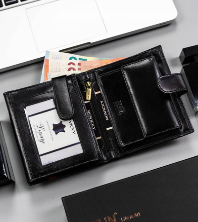 Große Herren Geldbörse aus Leder mit Druckknopfverschluss – Rovicky